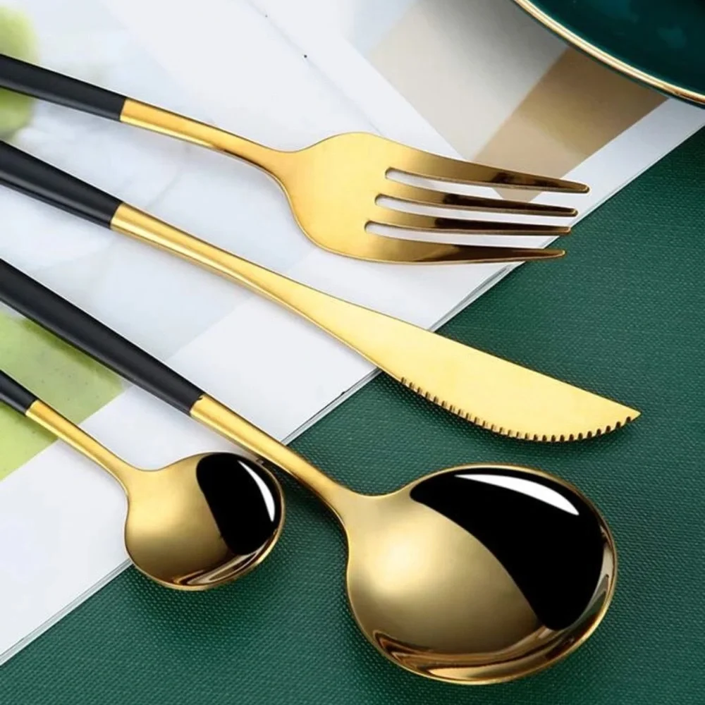 24 pcs Goldblack Stainless Steel Cutlery Set,Stainless Steel Cutlery, Portuguese